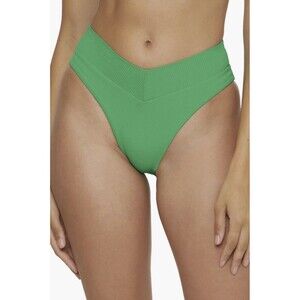 Becca Modern Edge High Waist Ribbed Bikini Bottoms Size Medium Verde NEW W/ Tags
